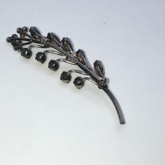 BOND & Boyd Sterling Silver Rhinestone Leaf Brooch 3” - Picture 2 of 4
